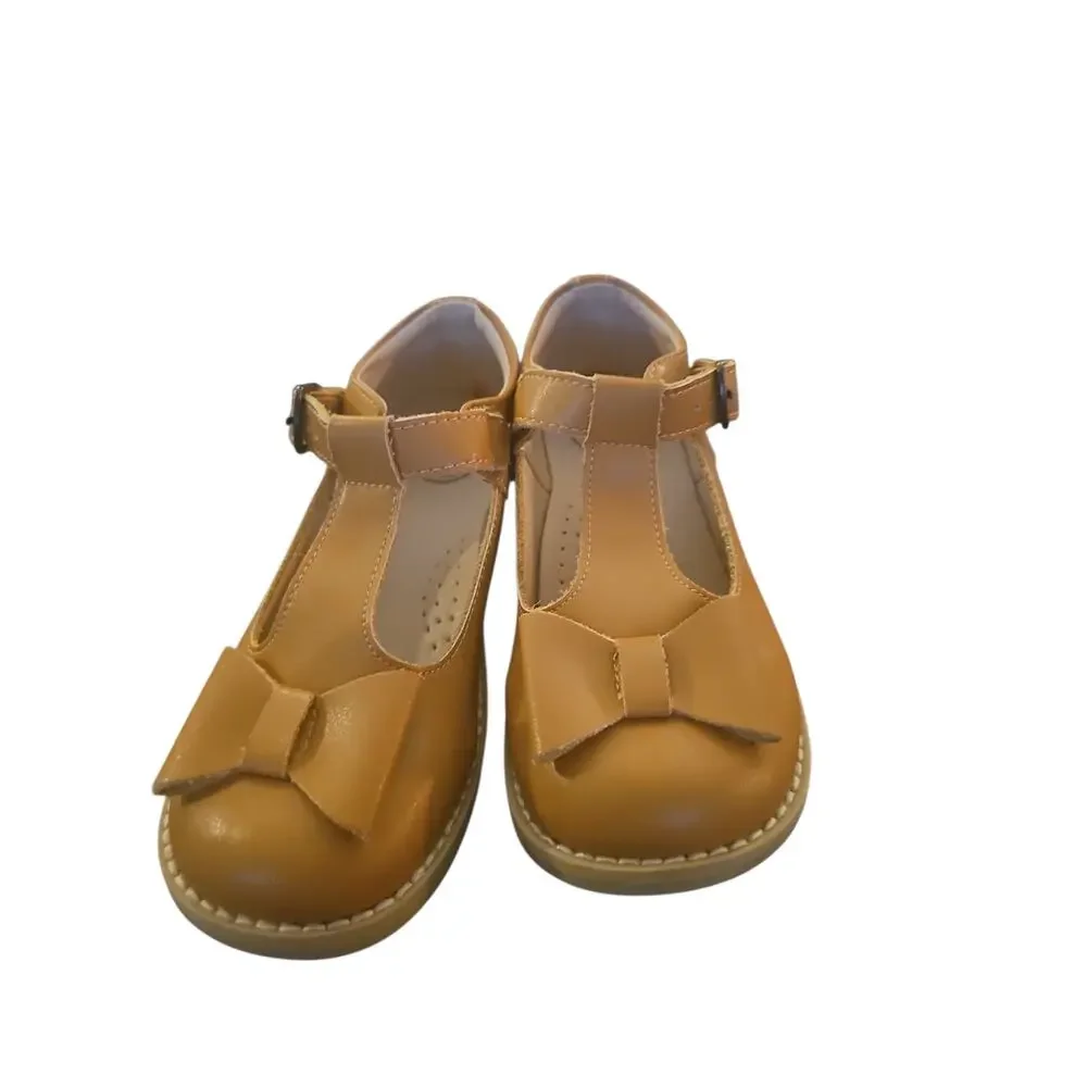 Whim & Wander by SweetHoney T-Strap Bow Mary Janes brown leather girls 13